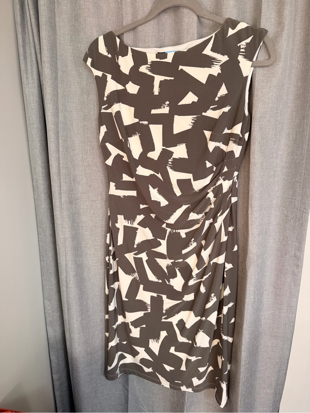 Ralph Lauren Gray and White Abstract Print Midi Dress